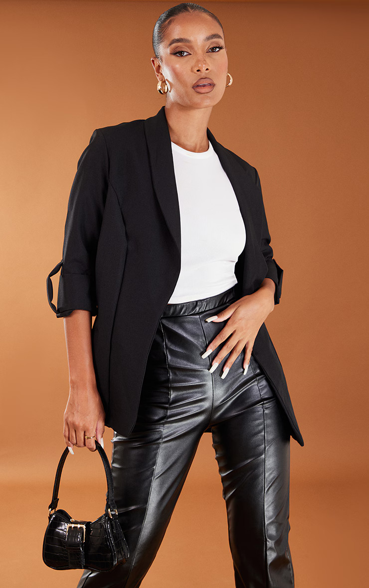 Black Basic Turn Up Sleeve Blazer | PrettyLittleThing US