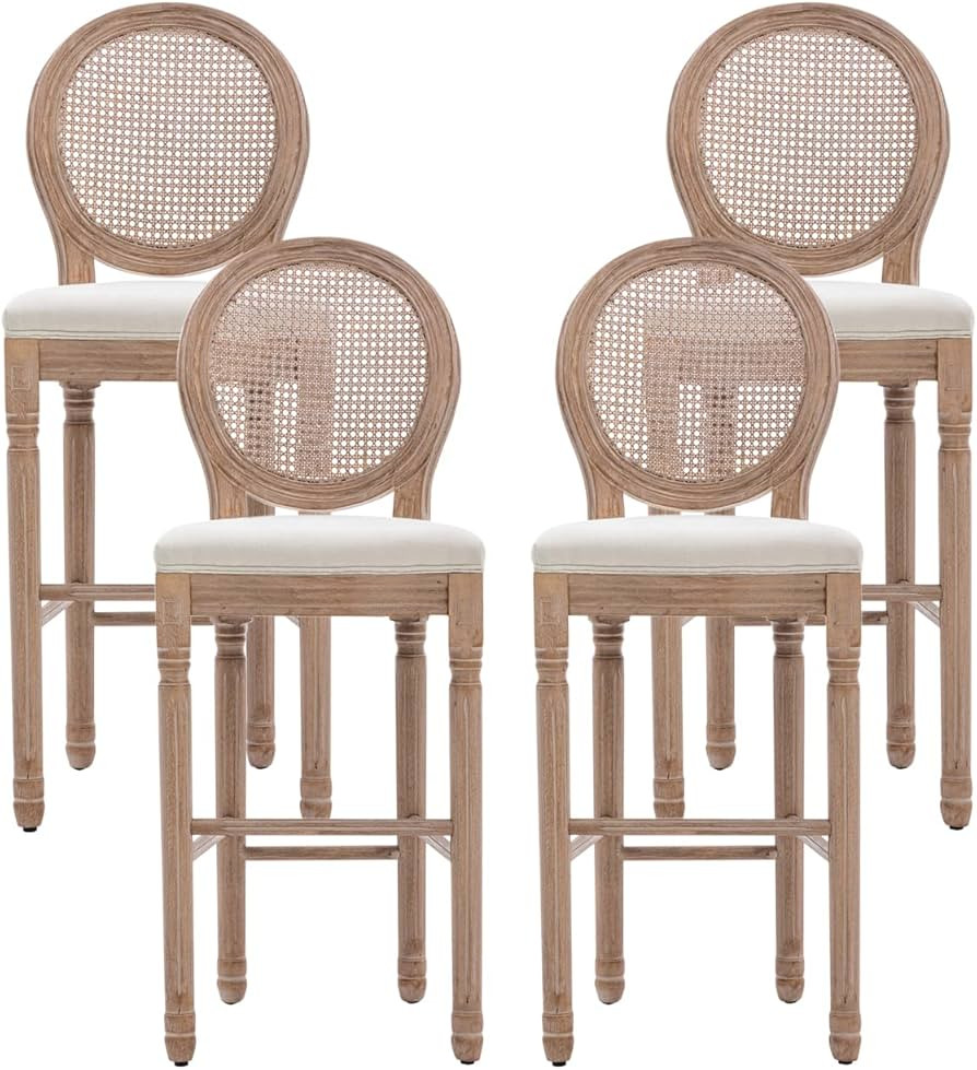 Nrizc Farmhouse Bar Stools Set of 4, French Country BarStools with Solid Wood Frame and Upholster... | Amazon (US)