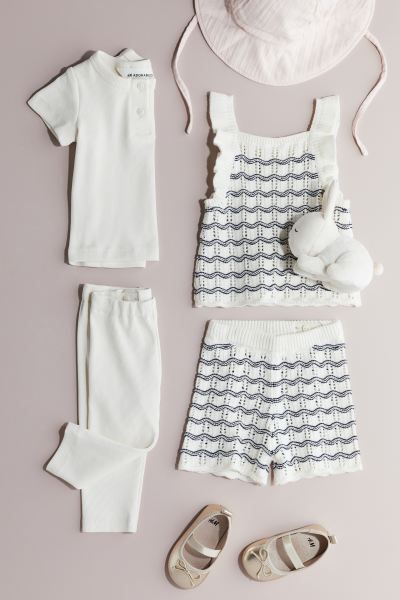 2-piece Pointelle-knit Set - White/blue-striped - Kids | H&M US | H&M (US + CA)