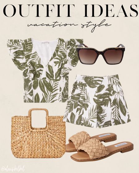 Vacation outfit idea palm print matching set straw bag 

#LTKunder50 #LTKunder100