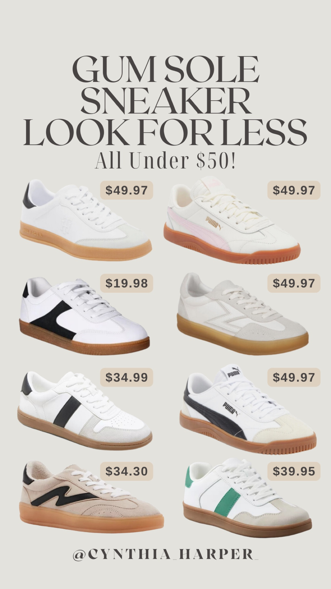 Trending gum sole sneaker look for less!! All of these sneakers are under $50! 