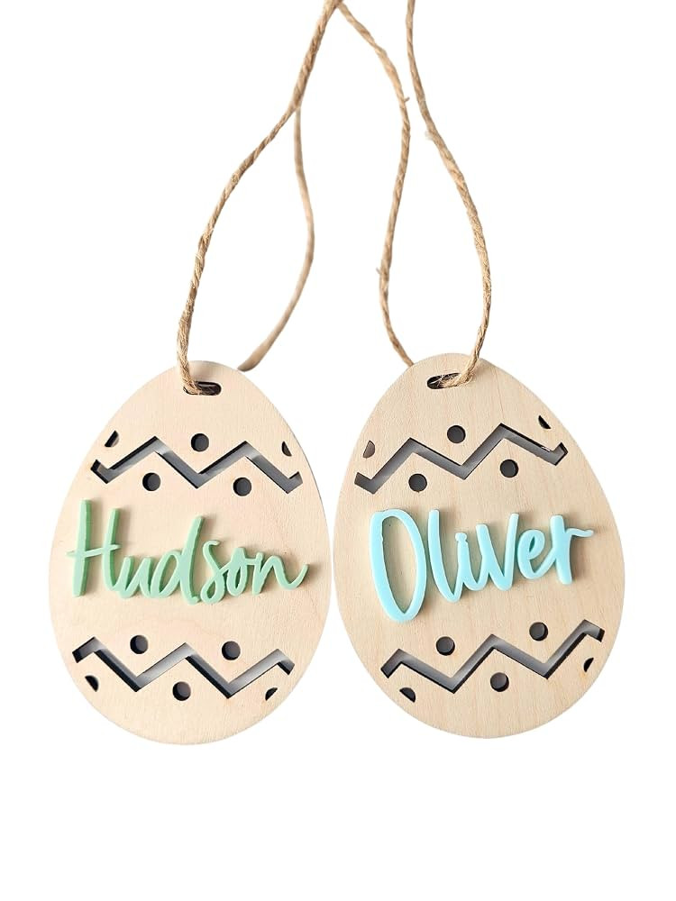 Personalized Easter Basket Name Tags, Personalized Easer Wooden Tags, and Egg Shapes, Birch Wood ... | Amazon (US)