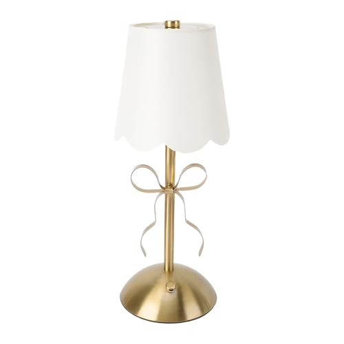 Focket Bow Table Lamp, Dimmable Cordless Nightstand Lamp with Fabric Shade, Modern Decorative Coquette Desk Light for Girl's Bedroom, Princess Desk Lighting, Living Room, Nursery | Amazon (US)