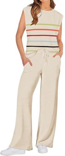 2 Piece Outfits for Women Casual Dressy Knit Lounge Sets Cap Sleeve Tops and Elastic Waisted Pant... | Amazon (US)