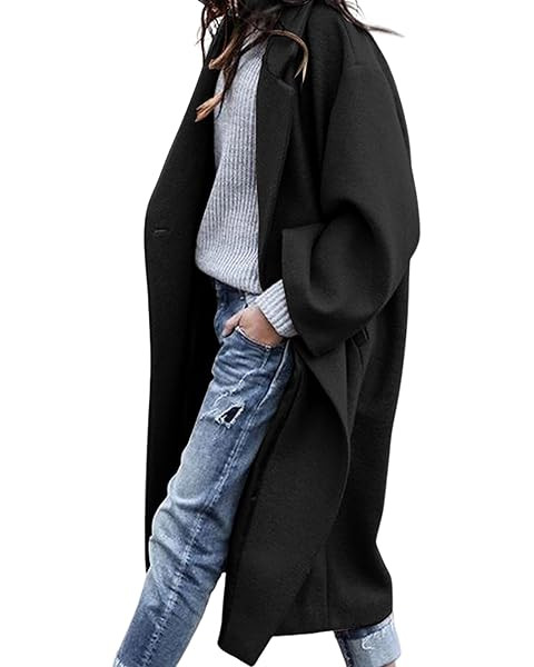 CHARTOU Women's Oversized Notched Collar Wool Blend Single Breast Midi Long Trench Coat | Amazon (US)