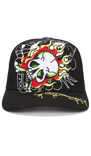 Fire Skull Trucker Hat in Black | Revolve Clothing (Global)