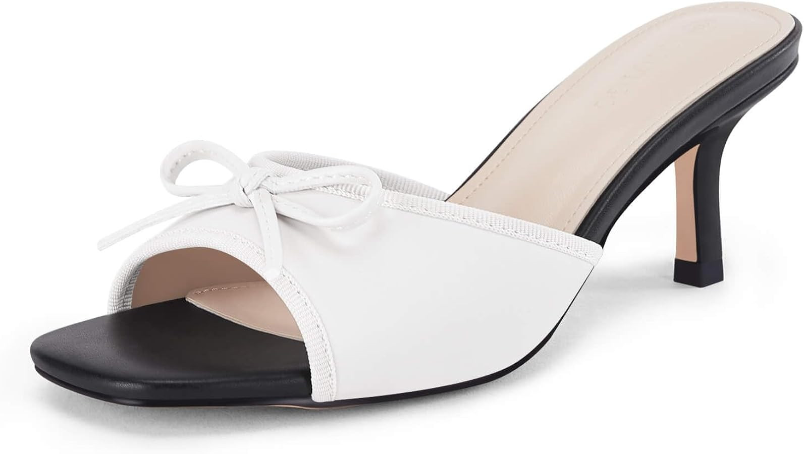Coutgo Womens Square Open Toe Heels Mules Bow Stiletto Heel Backless Slip On Slide Sandals | Amazon (US)