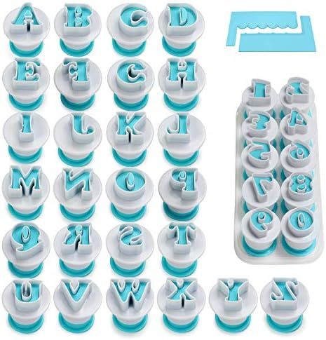 FANGSUN 36 Pieces Alphabet & Numbers Fondant Cake Mold, Cookie Stamp Impress, Embosser Cutter, Up... | Amazon (US)