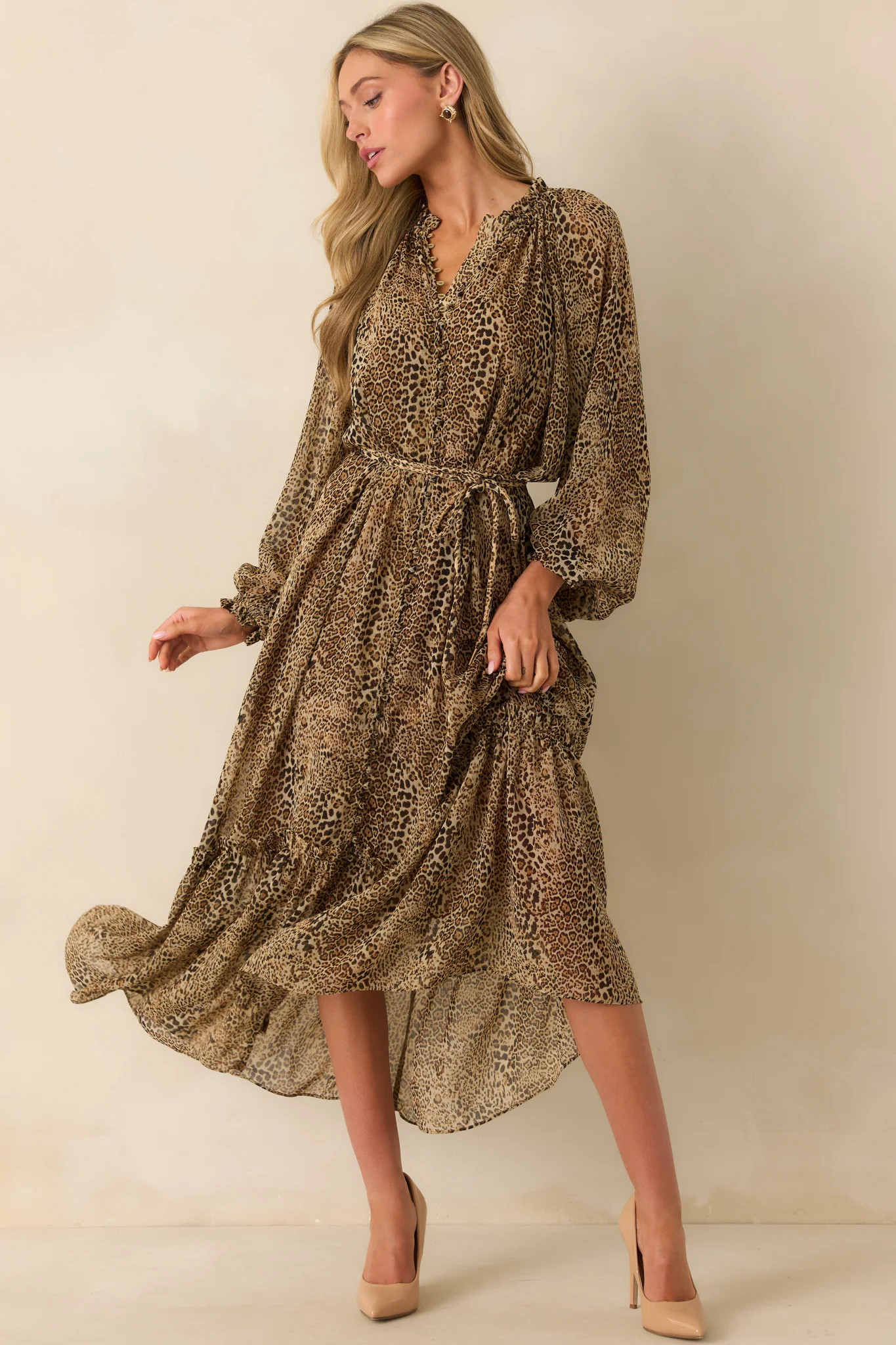 Point Taken Brown Leopard Print Chiffon Maxi Dress | Red Dress