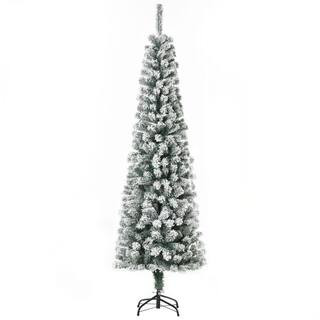 HOMCOM 6 ft. Green Unlit Flocked Pencil Artificial Christmas Tree with Foldable Steel Stand 830-3... | The Home Depot