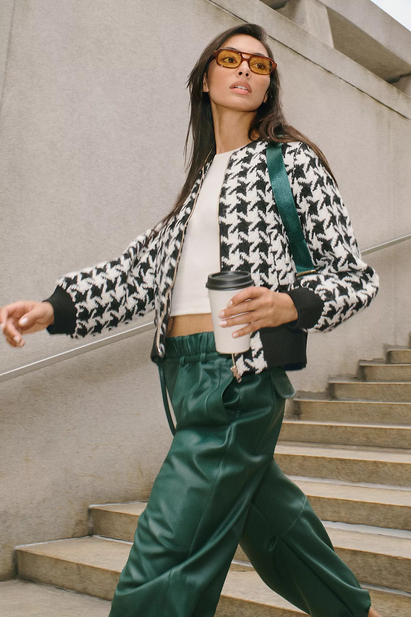 Bishop + Young Tweed Houndstooth Bomber Jacket | Anthropologie (US)
