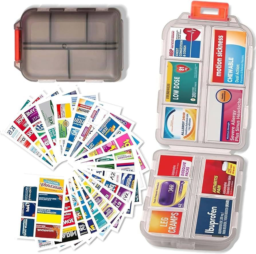 DIY Pocket Pharmacy with Medicine Labels Travel Daily Pill Container Mini Medication Organizer St... | Amazon (US)