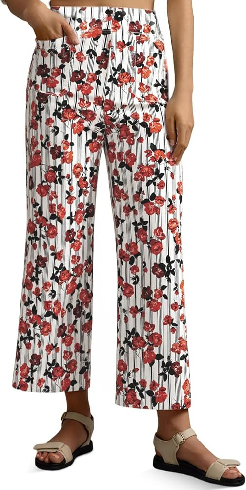 Womens Cropped Striped Jeans Casual High Waisted Stretchy Polka Dots Straight Leg Denim Pants wit... | Amazon (US)