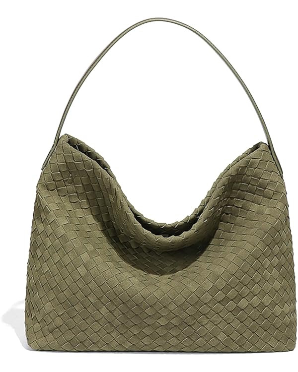 JYG Women's Woven Suede Tote Bag Slouchy Shoulder Bags Trendy Crescent Satchel Purse 2025 | Amazon (US)