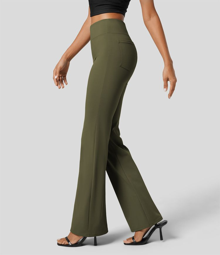 High Waisted Back Side Pocket Slight Flare Work Pants | HALARA