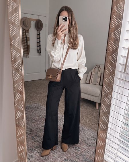 Wide leg pants from old many perfectly
Dressed up or down. Tts. Wearing XS petite. Size up if in between  

#LTKunder50 #LTKBacktoSchool #LTKworkwear