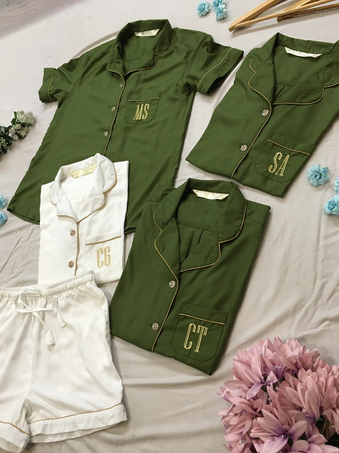 Olive Green Shirt Short Set Long Pant Luxury Pajamas. Mention the Exact Size in the Personalisati... | Etsy (US)