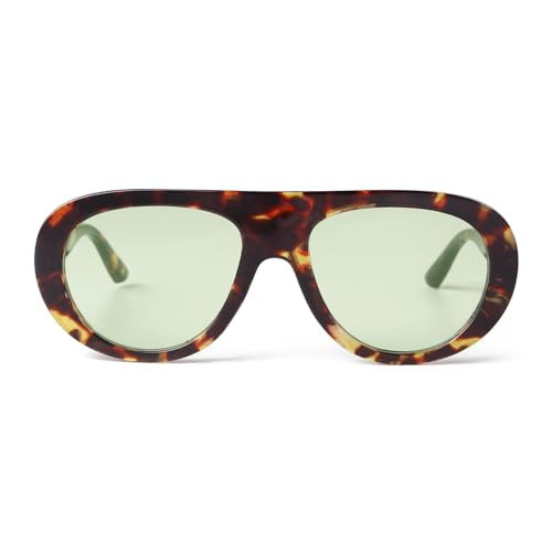 ADE WU Trendy Aviator Sunglasses for Women Men Retro 70s 80s Oversized Pilot Sunnies, Tortoise Shell Frame Green Tinted Lense | Amazon (US)