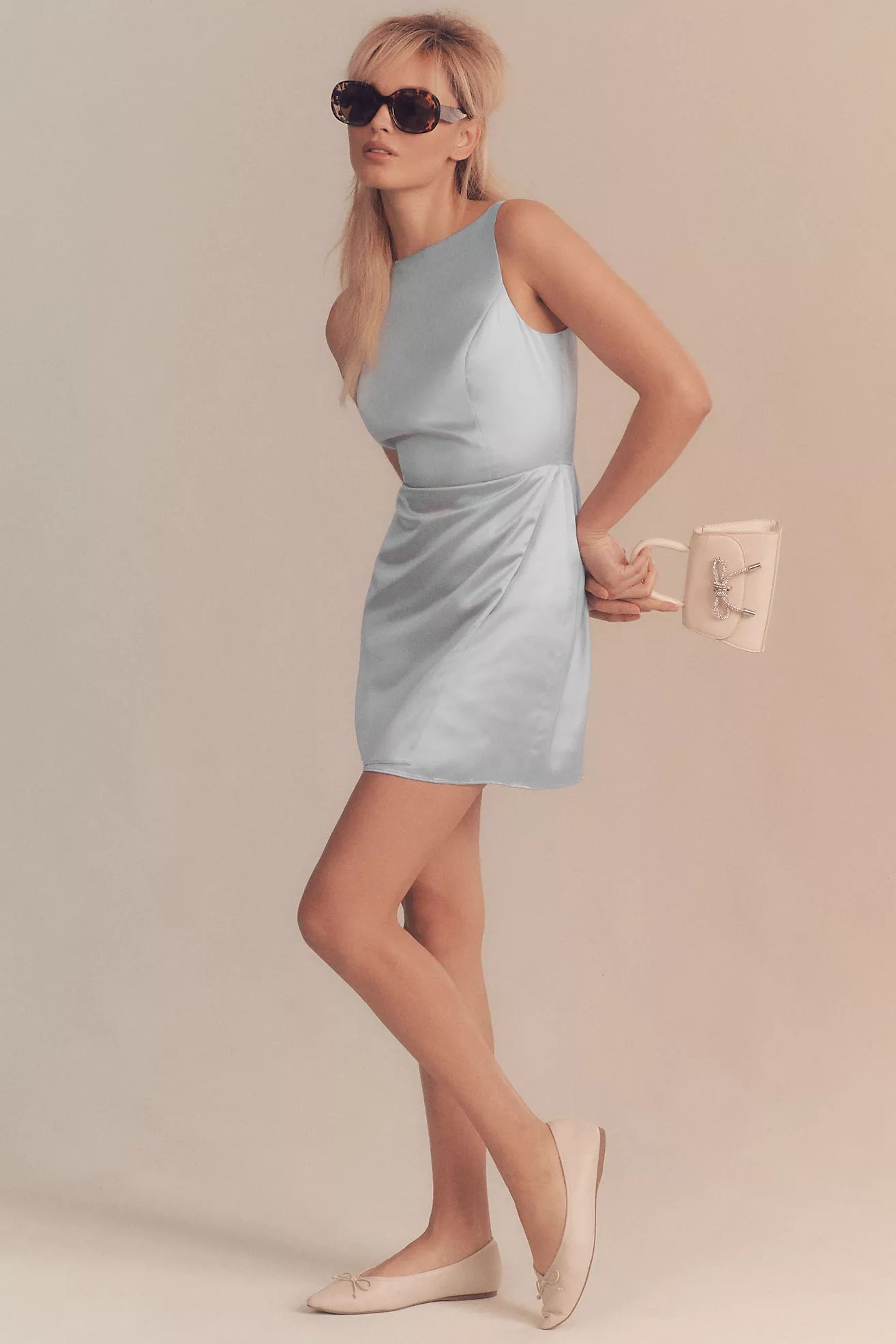 BHLDN Alice High-Neck Stretch Satin Mini Dress | Anthropologie (US)