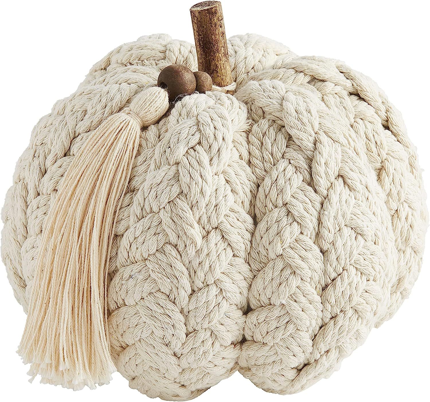 Mud Pie, Cream Braided Rope Pumpkin Sitter, 6 1/4" x 7 1/2" Dia | Amazon (US)