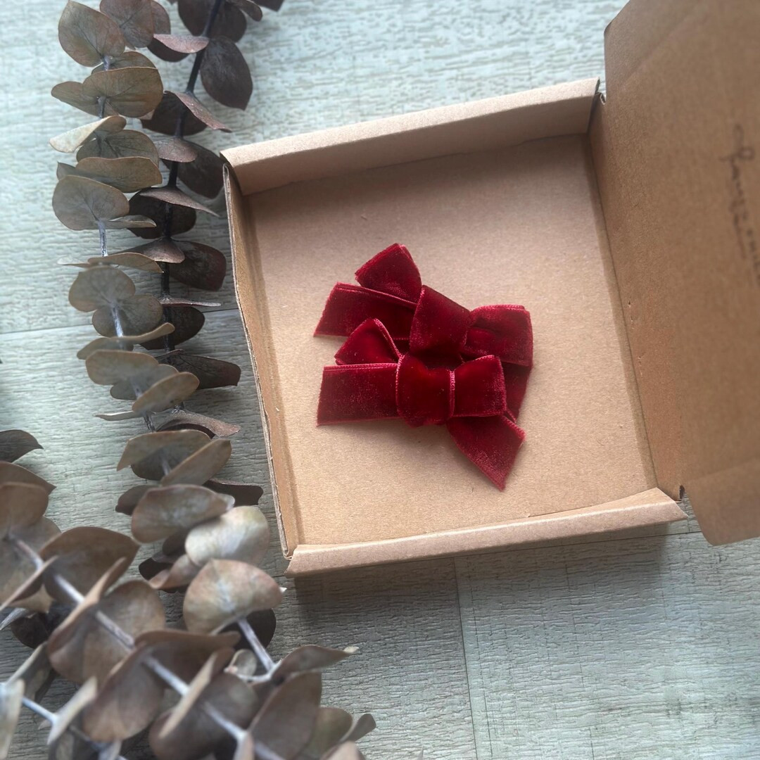 Mini Burgundy Velvet Hair Bow: Christmas Pigtail Bow - Etsy UK | Etsy (US)