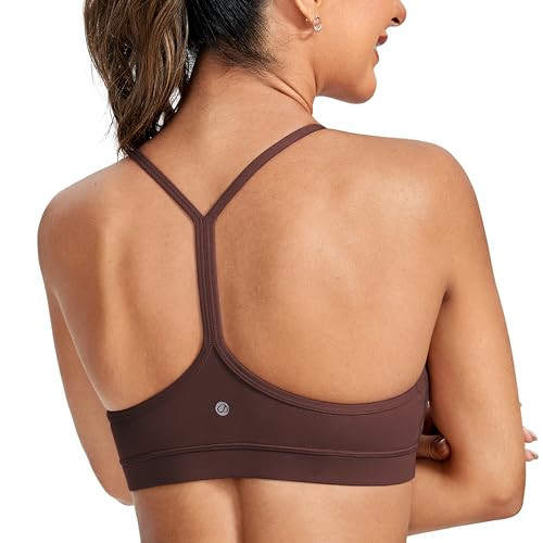 CRZ YOGA Butterluxe Womens Y Back Sports Bra - Padded Racerback Low Impact Spaghetti Thin Strap Workout Yoga Bra Taupe X-Large | Amazon (US)