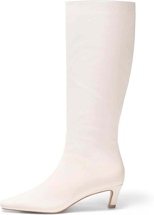 Coutgo Womens Knee High Boots Square Toe Kitten Heel Tall Boots Side Zipper Dressy Fall Shoes | Amazon (US)