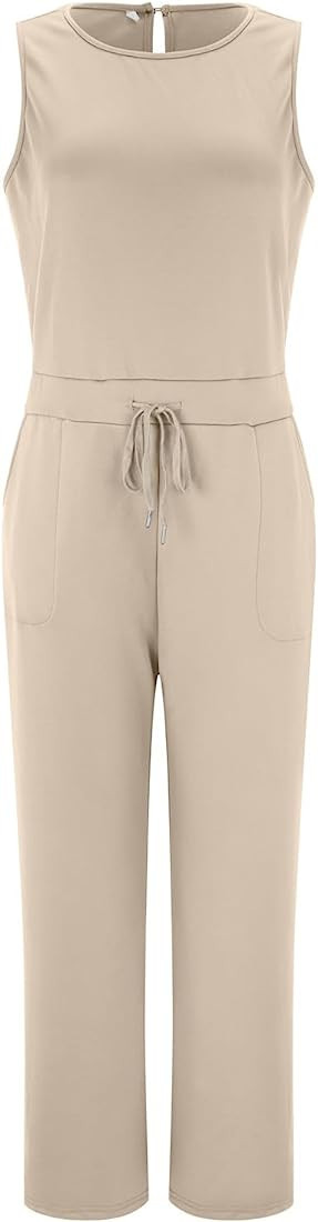 New Jumpsuits for Women 2023 The Air Essentials Jumpsuit Sleeveless Wide Leg Jumpsuits Belted Rom... | Amazon (US)