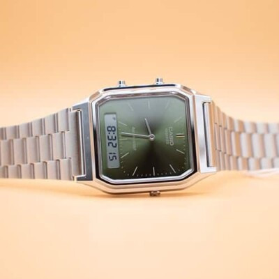 Casio AQ-230A-3A Vintage Design Green Sunray Dial Analog Digital Unisex Watch | eBay UK