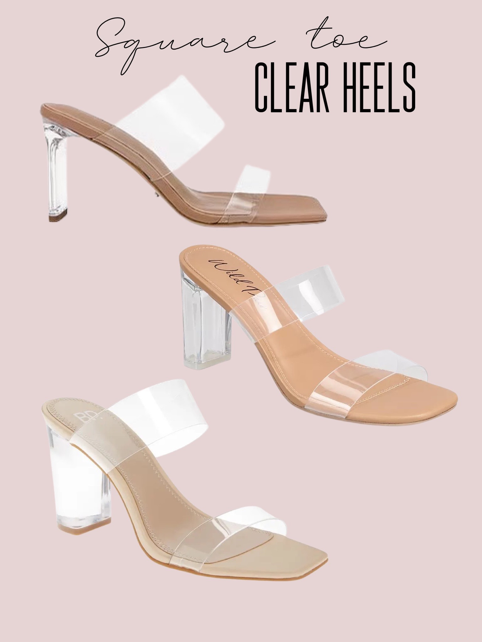 Square toe shop clear heels