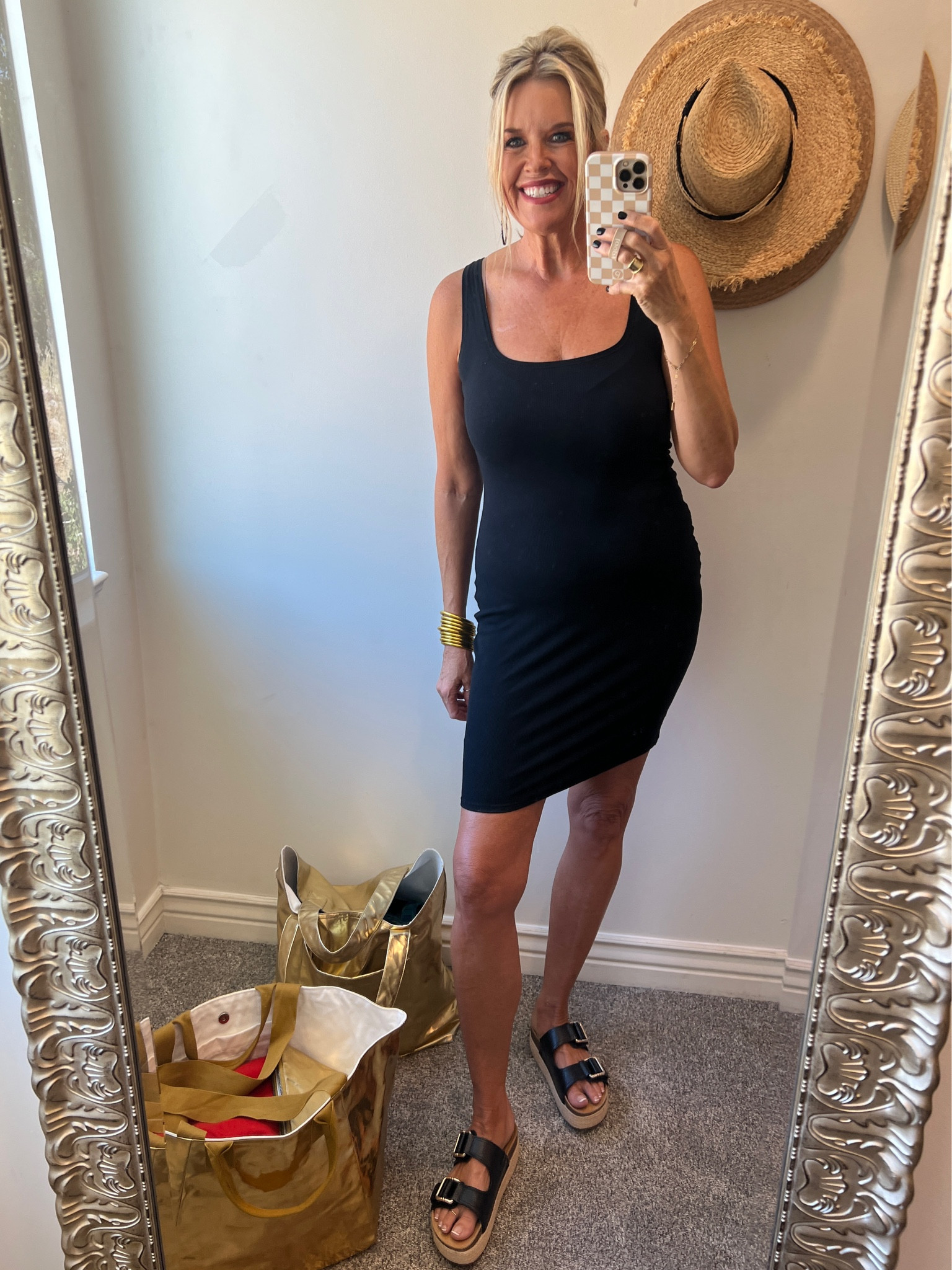 Affordable little black dress 

Bodycon dress by pumiey slightly ribbed so soft and comfortable fits tts  hits me at above knee, tank top and can wear a reg bra
Comes in several colors

Frankie4 sandals tts

Budha girl bracelets 

Quilted koala metallic tote 
Save 20% with code DARCY20



#LTKStyleTip #LTKFindsUnder50 #LTKItBag