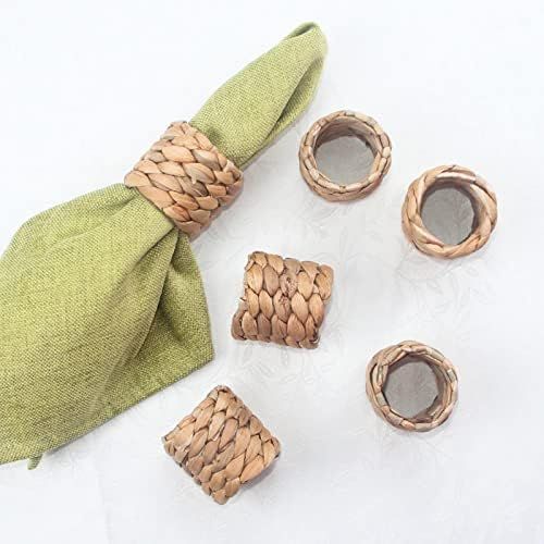 WORTHYEAH 6pcs Napkin Ring, Woven Napkin Rings, Water Hyacinth Napkins Holder, Round Natural Napk... | Amazon (US)