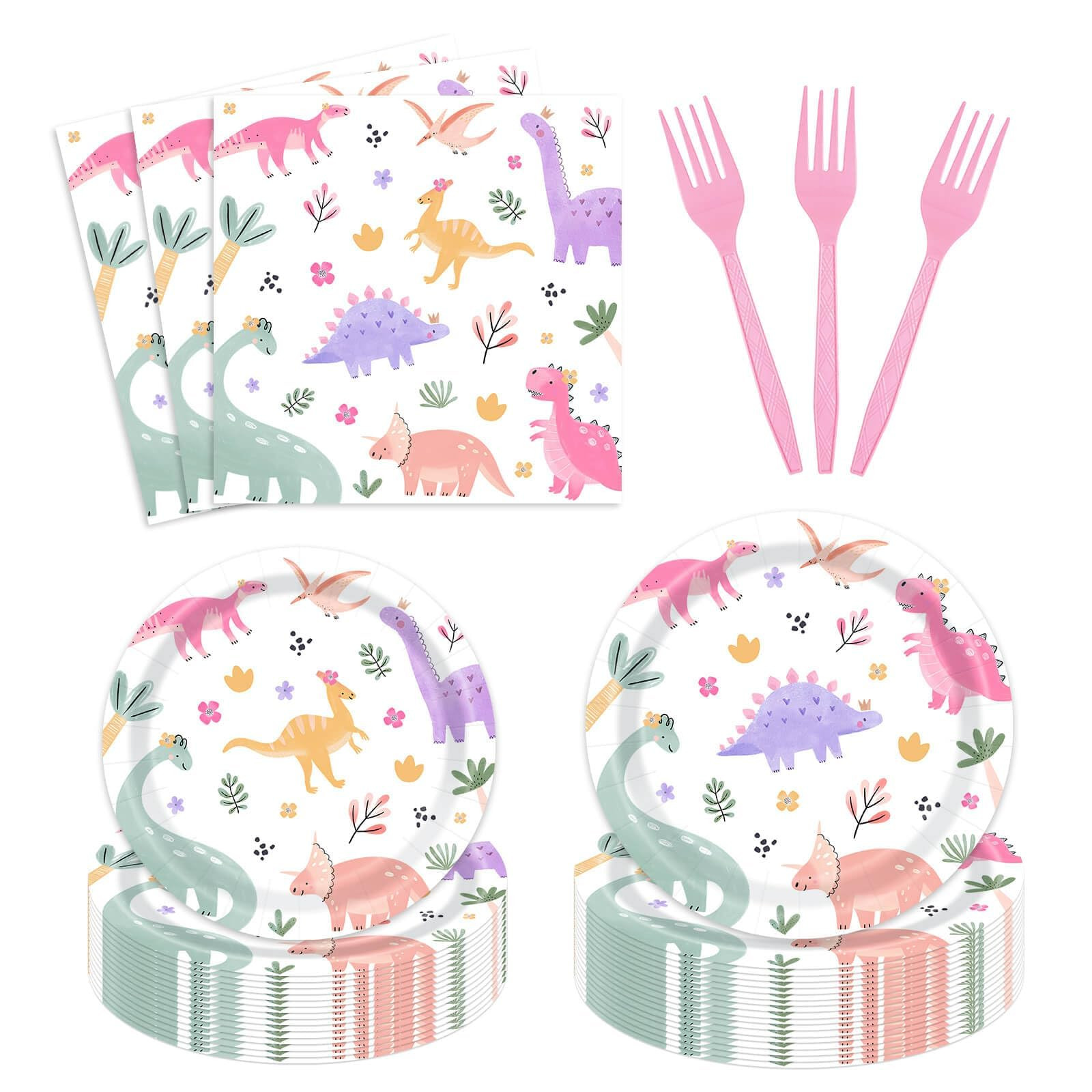 96 Pcs Pastel Dinosaur Birthday Party Decorations Girl Three Rex Two Rex Birthday Paper Plates Na... | Amazon (US)