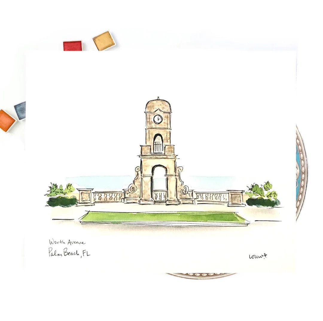 Worth Avenue Palm Beach Watercolor and Ink Illustration, Personalized Gallery Wall Art, 8x10 or 1... | Etsy (US)