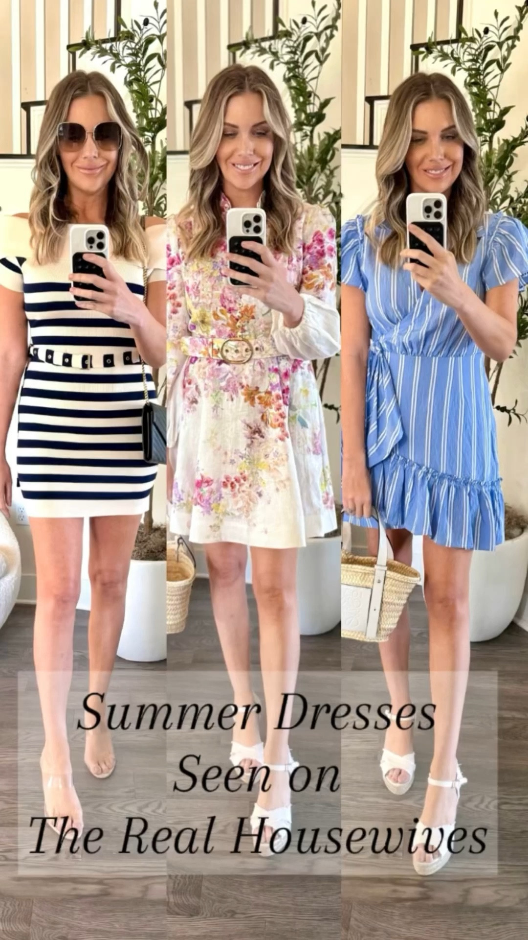 Which of these 3 summer dresses spotted on the Real Housewives is your favorite? I’m loving the blue one for daytime, the floral for special occasion and the striped for a girls night or date night. Shop them @saks and get sizing details by following Big Blonde Hair on the Shop LTK app. #Saks #SaksPartner
None of the celebrities pictured are affiliated with or endorsing these products. Photos: @rhoc_emilysimpson @tamrajude @kylerichards18 
