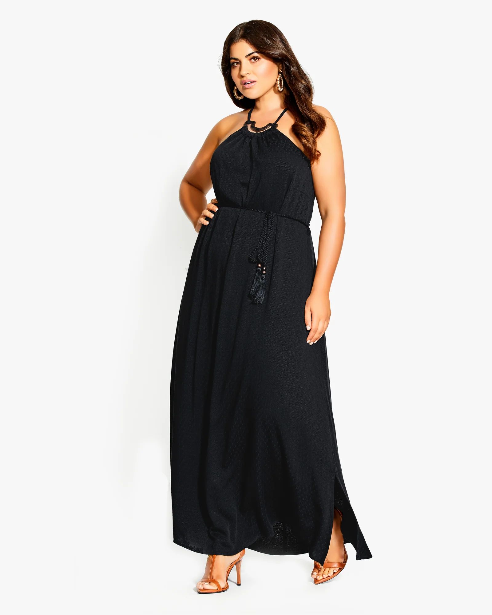 City Chic Maggie Halter Maxi Dress | Black | Women's Dresses | Dia & Co