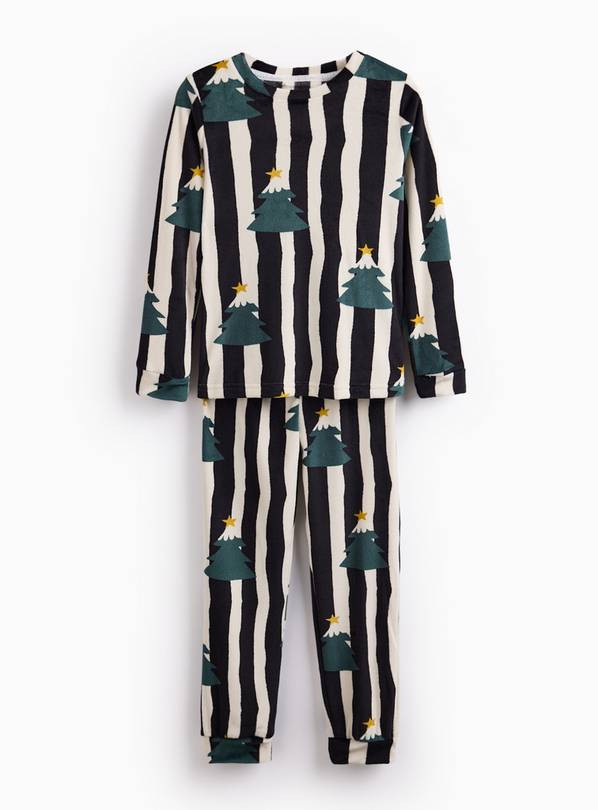 Matching Family Kids' Christmas Trees Mono Striped Slinky Fleece Pyjamas 1-2 years | Tu Clothing