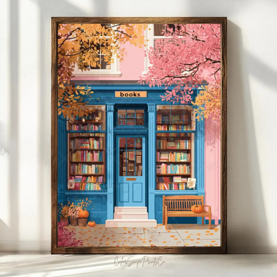 Autumn Bookstore Print Fall Bookshop Print Autumn Reading Art Print Halloween Bookshop Booklover ... | Etsy (US)