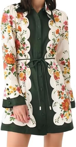 Qikaka Women's Long Puff Sleeve Lapel Button Colorblock Printed Bodycon Sexy Nightclub Party Blou... | Amazon (US)