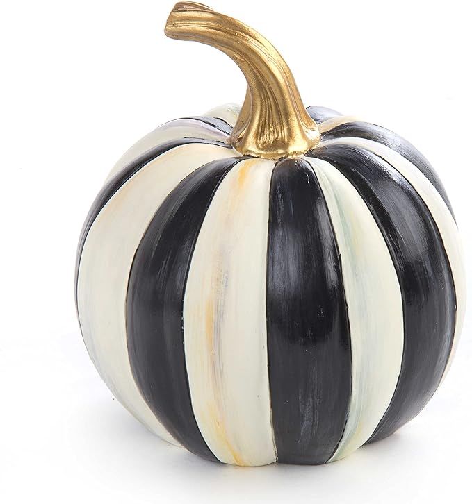 Amazon.com: MacKenzie-Childs Courtly Stripe Black-and-White Mini Decorative Pumpkin for Fall Deco... | Amazon (US)