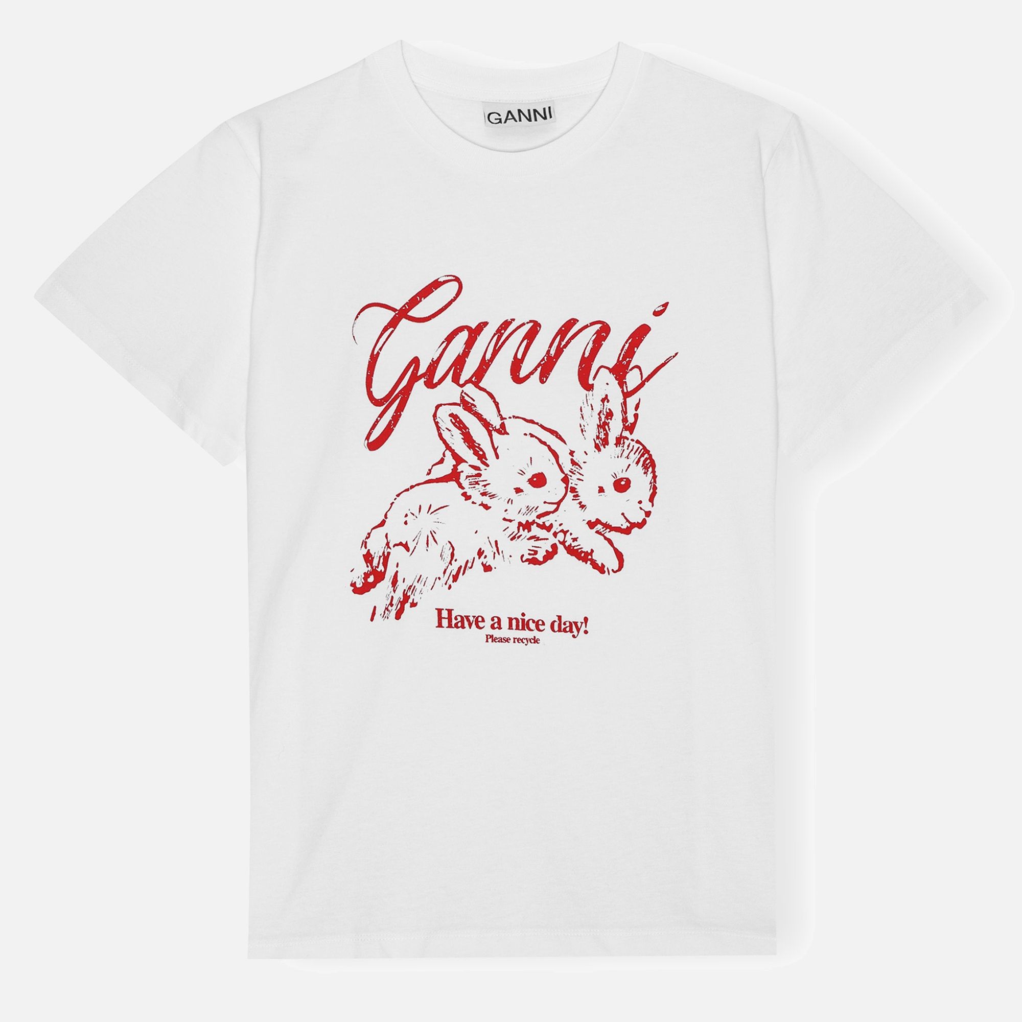 Ganni Bunnies Relaxed Cotton-Jersey T-Shirt | Coggles | Coggles (Global)