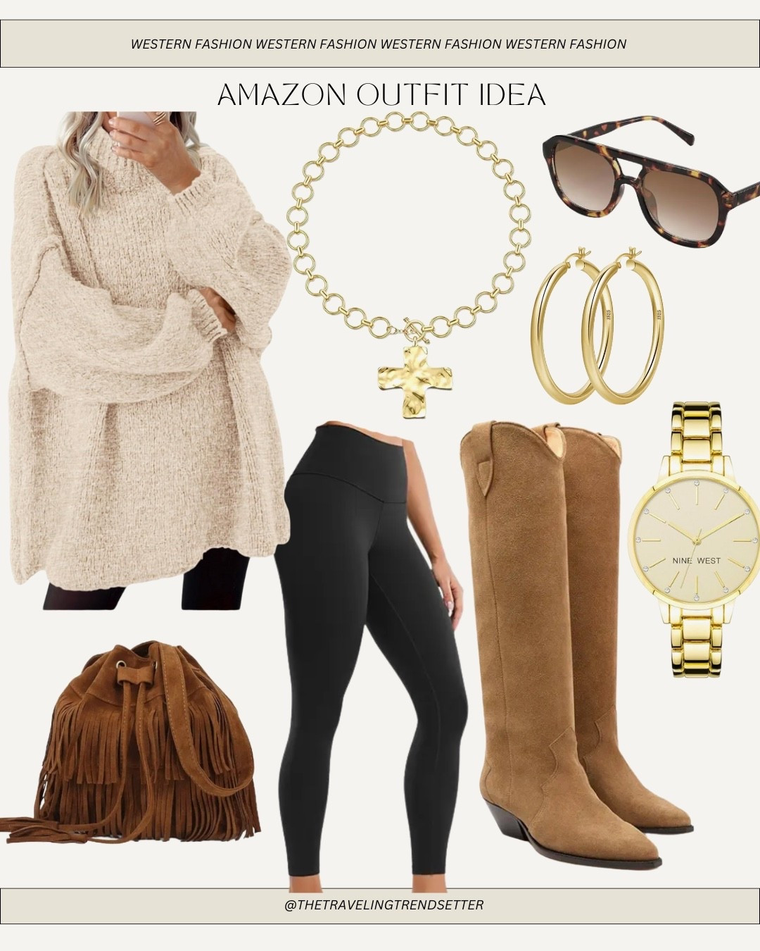 Amazon fall outfit - Amazon western outfit idea - business casual - teacher outfit - suede tall cowgirl boots - gold jewelry - sunglasses 

#LTKFindsUnder100 #LTKFindsUnder50 #LTKStyleTip