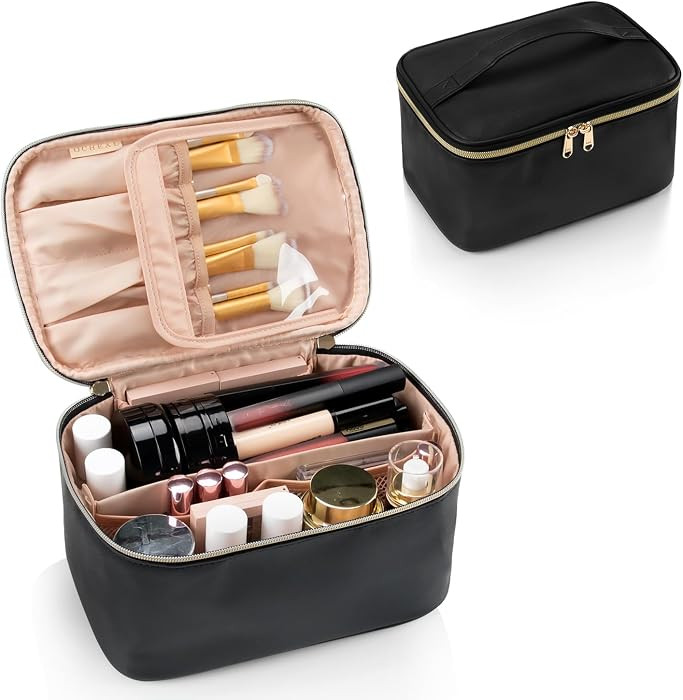 Makeup Bag, Portable Cosmetic Bag, Large Capacity Travel Makeup Case Organizer, Black For Women T... | Amazon (US)