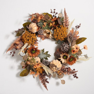 Faux 28 Inch Oak Leaf & Pumpkin Wreath W/ Pine Cones | Safavieh