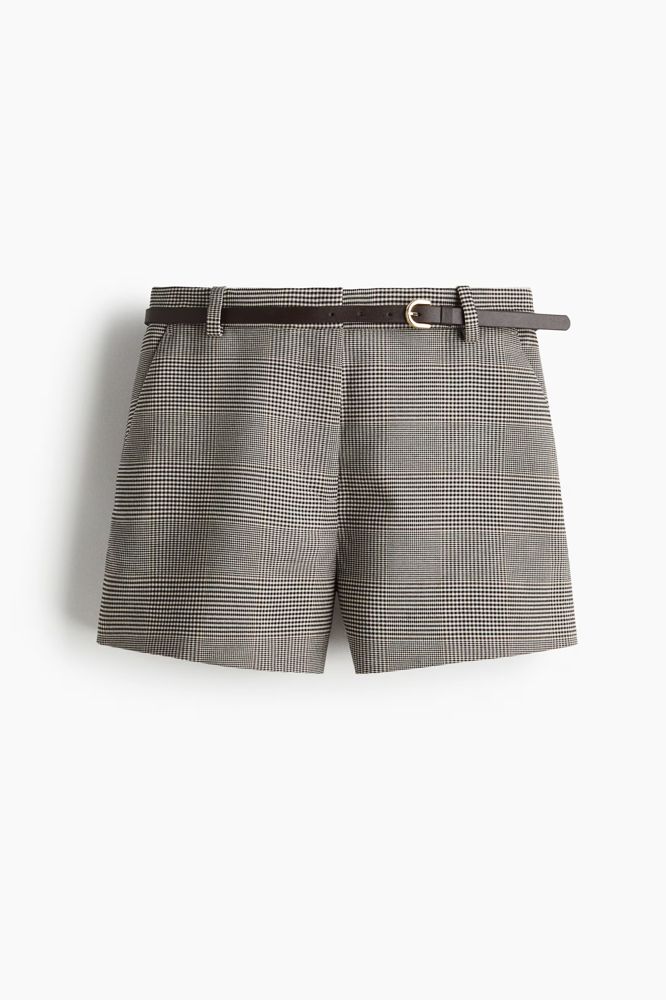 Belted shorts - Brown/Checked - Ladies | H&M GB | H&M (UK, MY, IN, SG, PH, TW, HK)