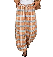Tankaneo Womens Checkered Pants Baggy Balloon Plaid Harem Pants Casual Drawstring Wide Leg Trouse... | Amazon (US)