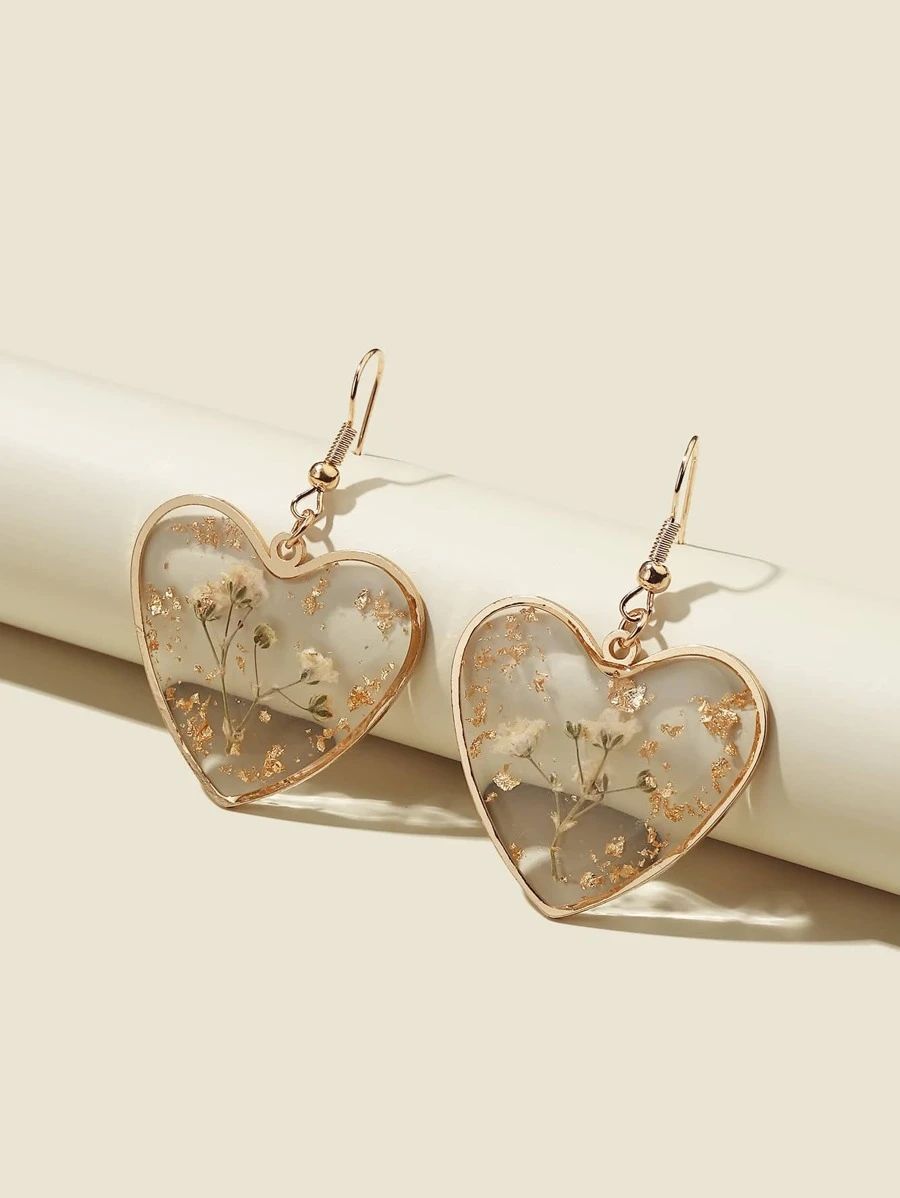 Flower Design Heart Charm Drop Earrings SKU: swear18201009998(1000+ Reviews)$2.50Make 4 payments ... | SHEIN