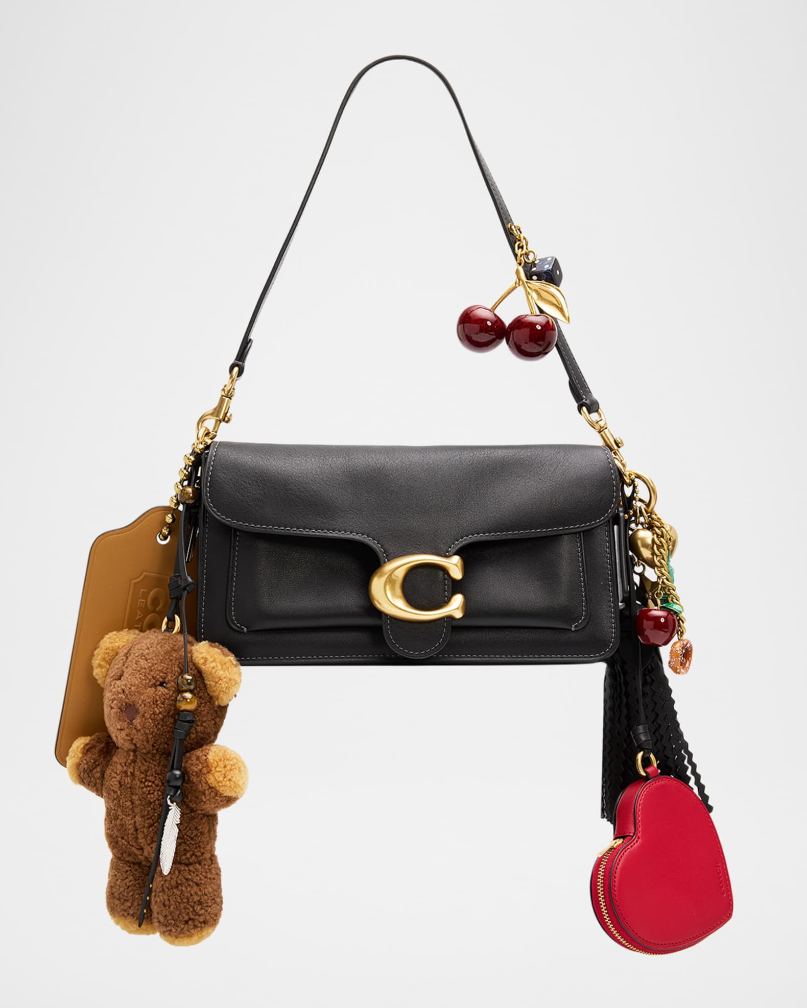 Tabby Grain Leather Shoulder Bag with Charms | Neiman Marcus
