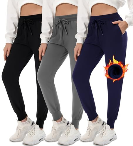 FULLSOFT 3 Pack Fleece Lined Sweatpants for Women-Womens Joggers with Pockets Lounge Pants for Yoga Workout Running Golf Hiking(3 Pack Black,Dark Grey, Navy Blue(Fleece)-X-Large) | Amazon (US)