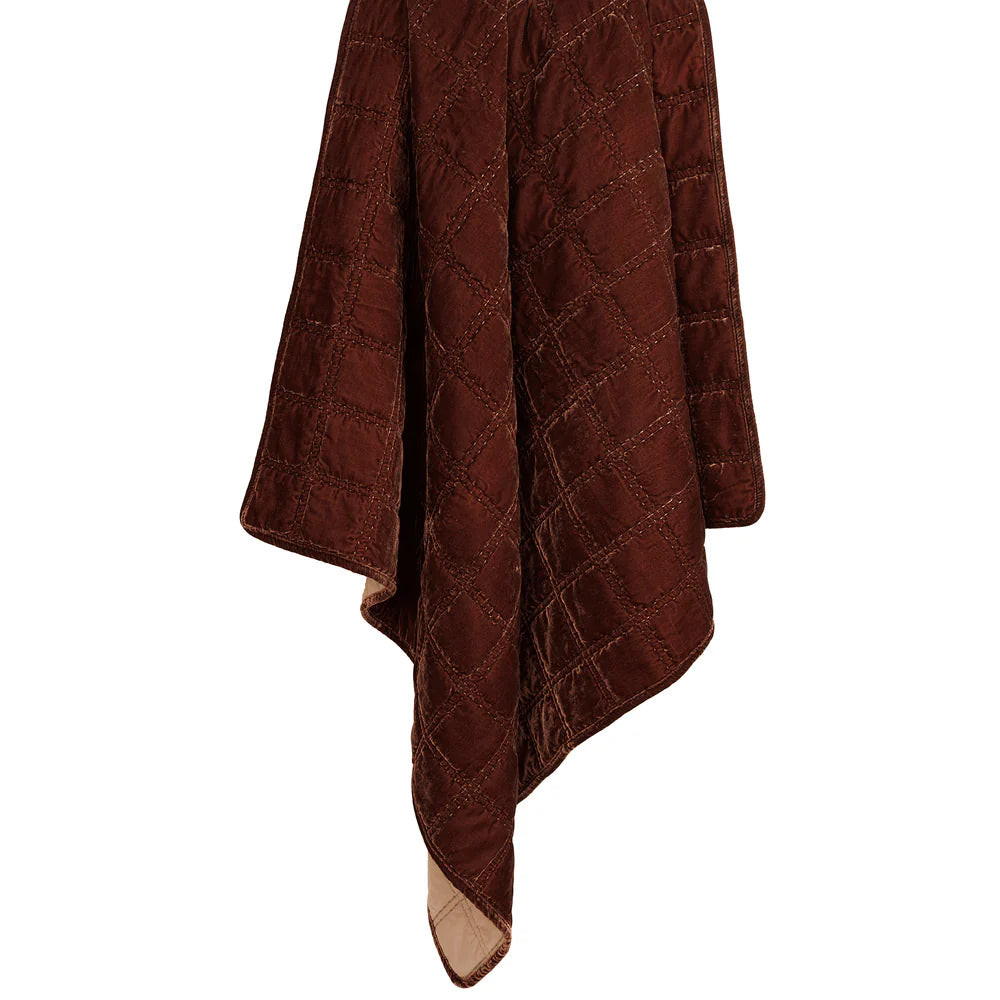 Sienna Faux Silk Velvet Double Box Stitch Throw Copper Brown | Mintly Home